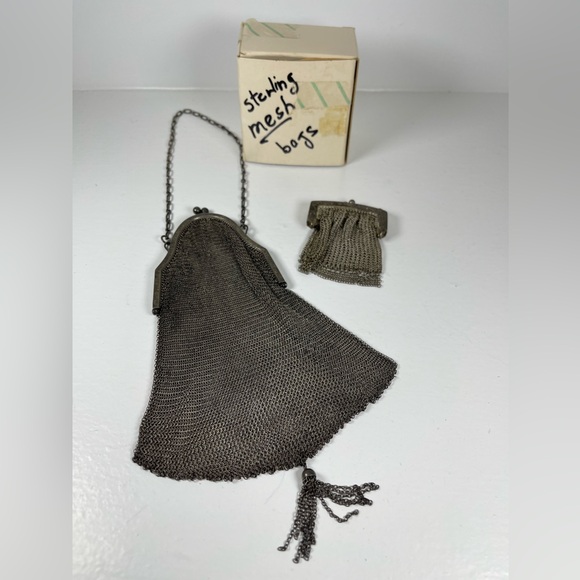 1900-1920s sterling mesh metal evening purse/opera purse-antique-vintage-clasp‎ - Picture 1 of 16